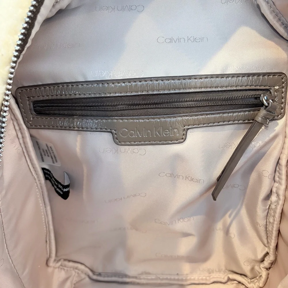 Calvin Klein Teddy Sherpa Mini Backpack Taupe Brown Soft Girl Y2K Chic
